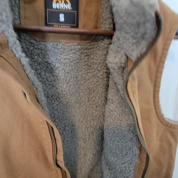 Berne Vest Womens S Tan Brown Fleece Lined Zip Pockets Work Wear Canvas - Picture 3 of 9